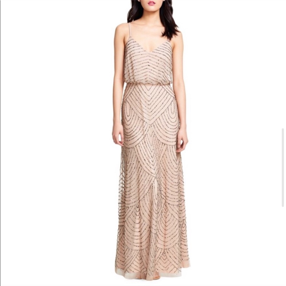 Beaded Blush Maxi Dress with Spaghetti Straps